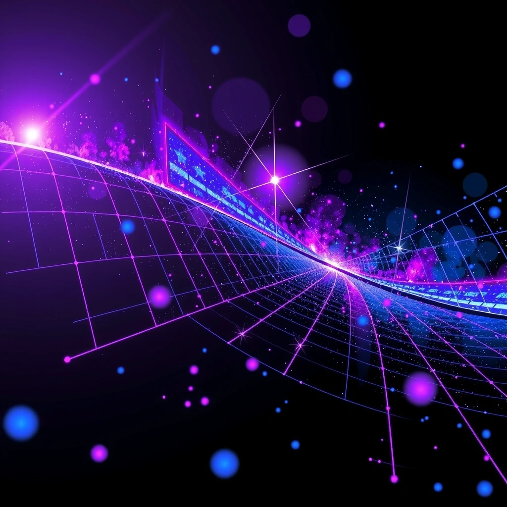 Fondo pixelado con estrellas y elementos futuristas