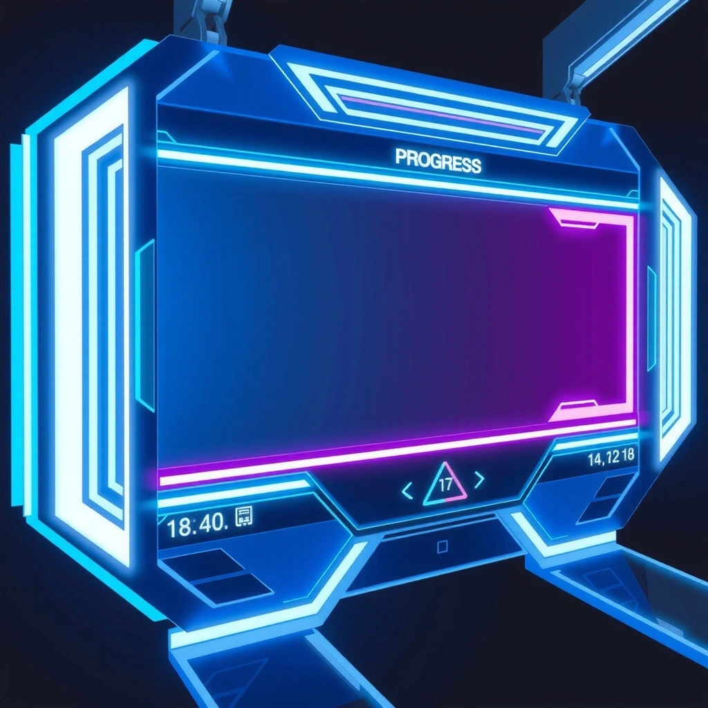 Interfaz futurista sci-fi con elementos holográficos y neón