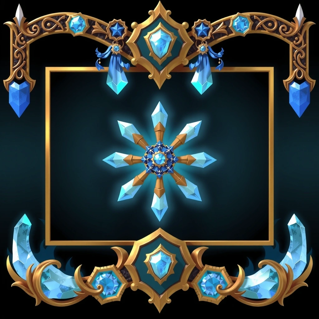 Interfaz de fantasía épica con elementos mágicos y cristales