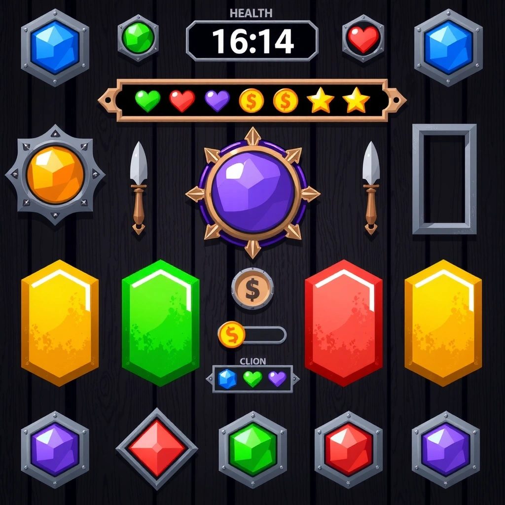 Interfaz pixel art estilo retro para juego de aventura 8-bit