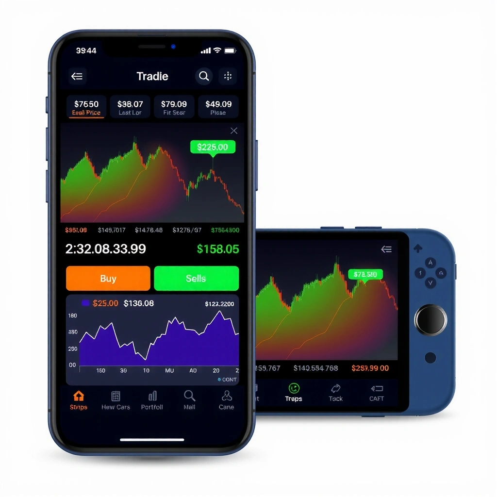 Juego móvil de simulador de trading con gráficos y gráficos financieros