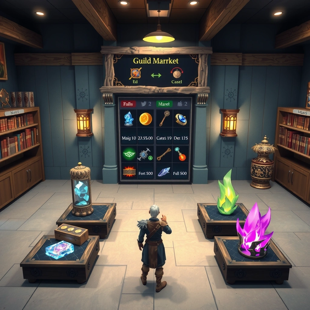 Juego RPG con sistema de negociación y comercio de elementos mágicos